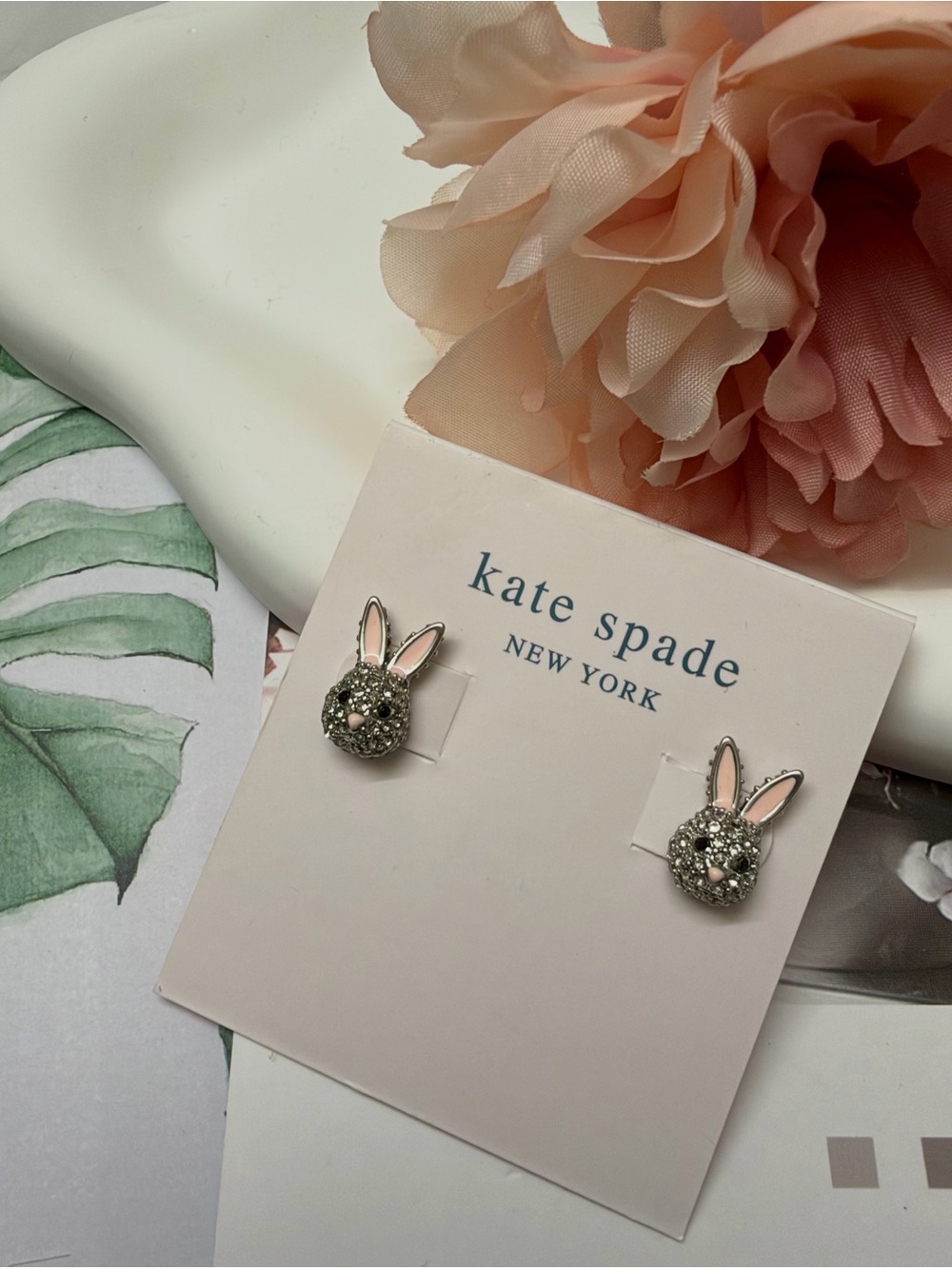 kate spade Pink Bunny Crystal Stud Earrings